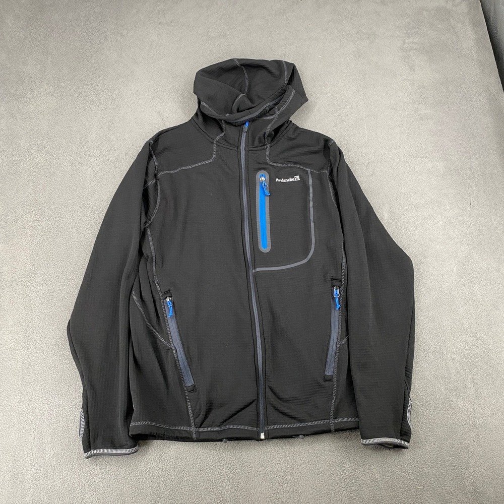 Avalanche Mens Grid Fleece Full Zip Hooded Jacket Black Blue Small RN 83520